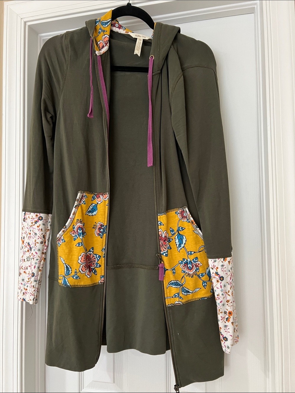 Matilda Jane Olive Green Hooded Jacket with Yellow Floral Pockets